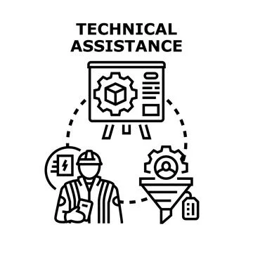 Technical assistance concept with engineer and data analysis Stock Illustration