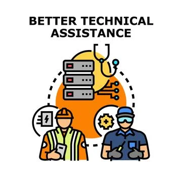 Technical assistance concept with engineers and support team Stock Illustration