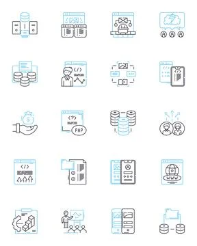 Technical assistance linear icons set. Support, Troubleshoot, Assistance 스톡 일러스트