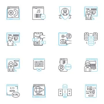 Technical assistance linear icons set. Support, Troubleshoot, Assistance Illustrazione stock