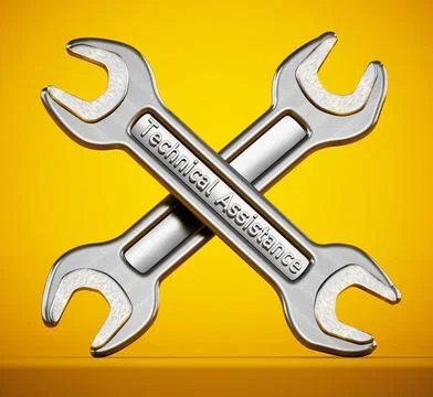 Technical assistance wrenches isolated on yellow background. 3D illustrati... Stock Photos