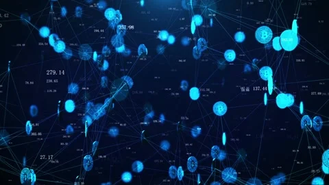 Technical background of bitcoin virtual currency network connection blockcha Stock Footage 151363768