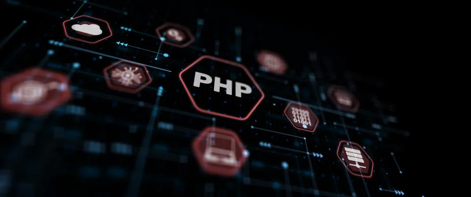 Technical background PHP inscription. Network internet illustration Illustrazione stock