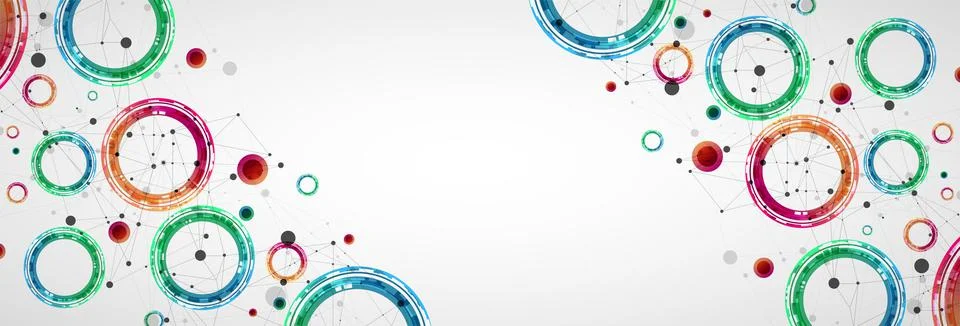 Technical background with plexus effect and made of techno circles. Stock Illustration