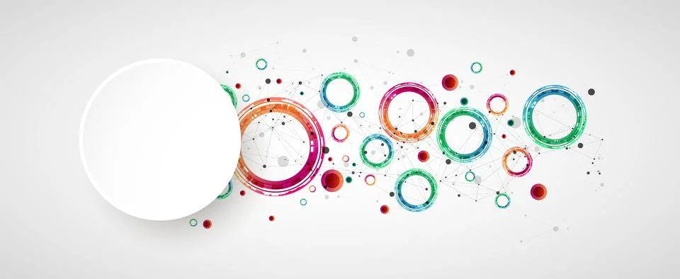 Technical background with plexus effect and made of techno circles. Stock Illustration