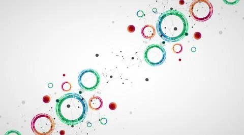 Technical background with plexus effect and made of techno circles. Stock Illustration