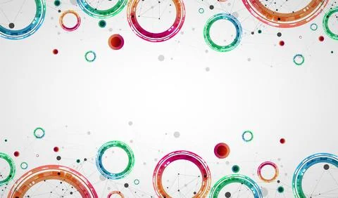 Technical background with plexus effect and made of techno circles. Stock Illustration