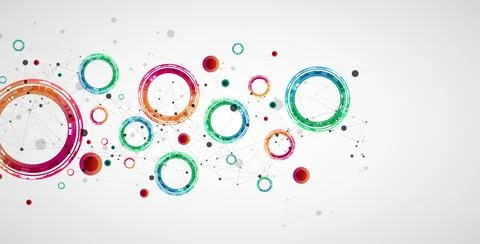 Technical background with plexus effect and made of techno circles. Stock Illustration