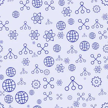 A technical blue pattern displays various science and technology icons イラスト素材