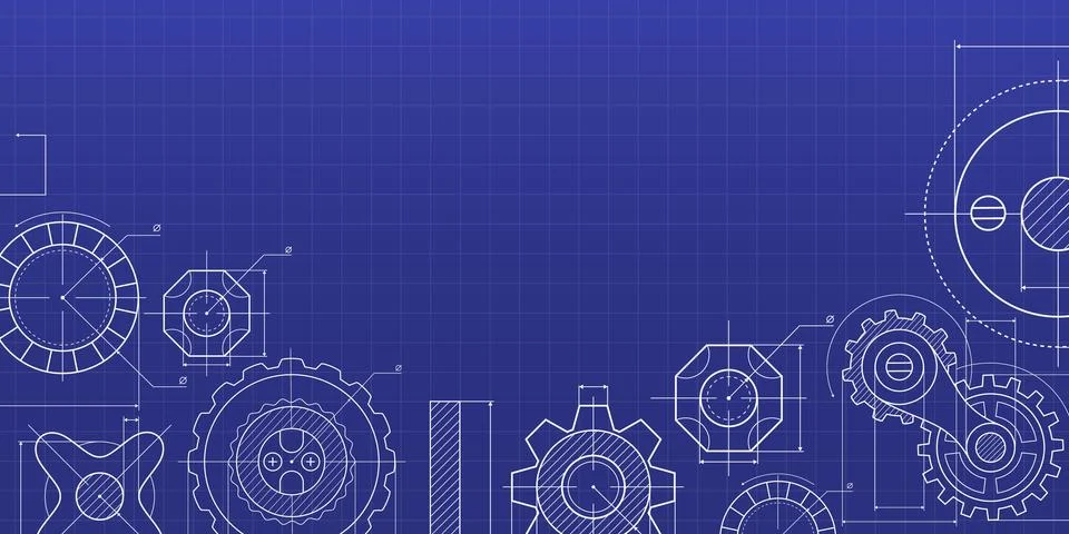 Technical blueprint background, mechanical pattern Ilustração Stock