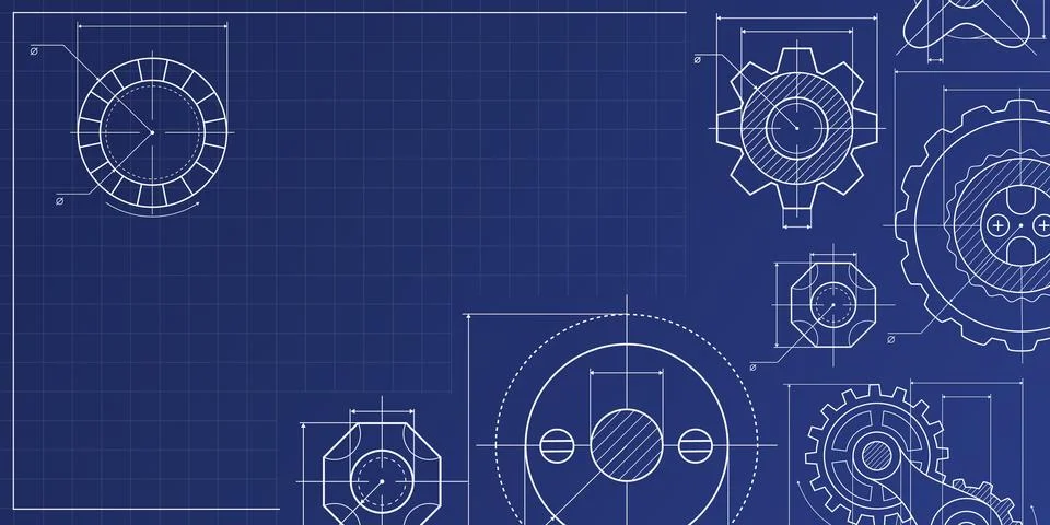 Technical blueprint background, mechanical pattern Ilustração Stock