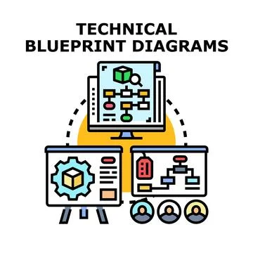 Technical blueprint diagrams concept presenting business analysis 스톡 일러스트
