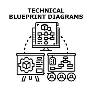 Technical blueprint diagrams concept presenting business analysis Stock Illustration