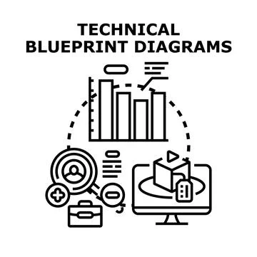 Technical blueprint diagrams for engineering and development Stock Illustration