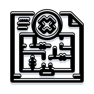 Technical blueprint document with error validation icon 스톡 일러스트
