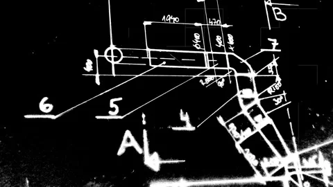 Technical Blueprint Drawing and HVAC Duct Engineering Schematic Design Stock Footage 342018729