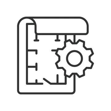 Technical blueprint icon in line design. plan, draft, scheme, engineering Stock Illustration