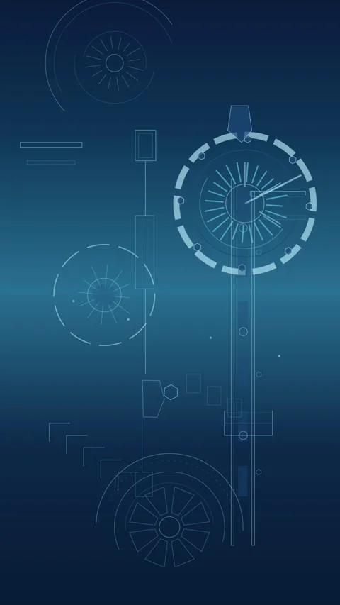 Technical blueprint schematic interface overlay with holographic HUD elemen.. Vídeo Stock 348115437