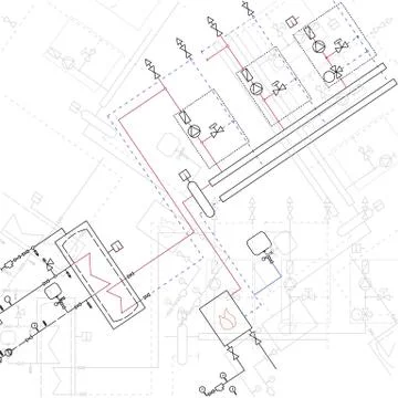 Technical blueprint of steamshop vector illustration. Architecture and recons Stock Illustration