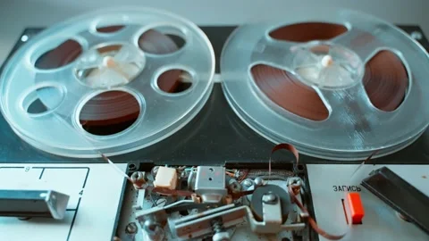 Technical breakdown and accumulation of tape winding in an old tape recorder Stock Footage 204798369