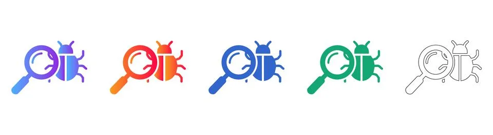 Technical Bug Inspection and Scanning Icon Set Illustrazione stock
