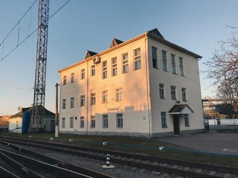 Technical building at the railway station Stock Photos