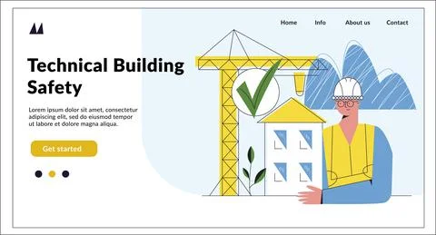Technical building safety landing page mockup. Construction engineering conce Stock Illustration