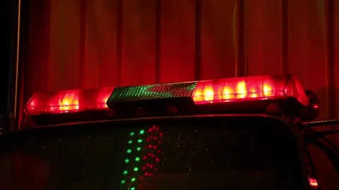 Technical car, emergency services with flashing red lights on the roof. 库存影片 145838636
