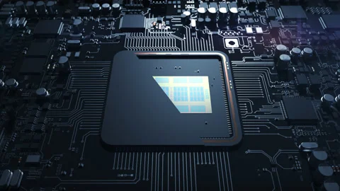 Technical characteristics of a powerful processor. concept of technological e Stock Footage 164088535