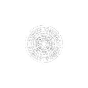 Technical circular diagram blueprint style graphic with precision engineering Stock Illustration