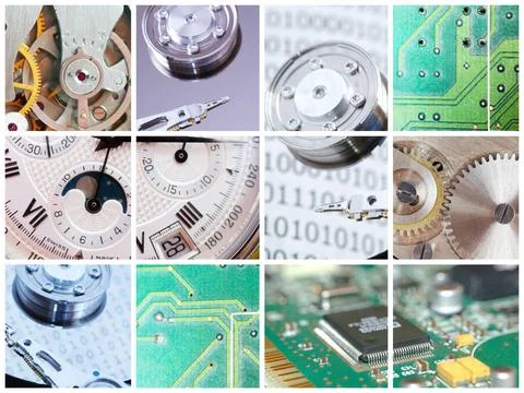 Technical collage Collage made with technical related images. No brandname... Foto stock
