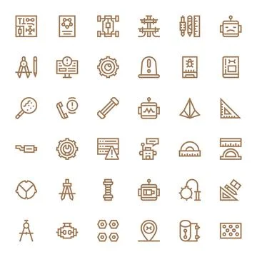 Technical Comprehensive Vector Bundle with 36 Display Perfect Bold Line Ret.. Stock Illustration