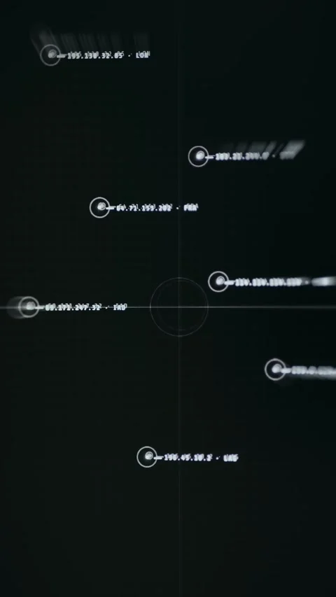 Technical computer terminal showing distributed network nodes Vídeo Stock 335881249