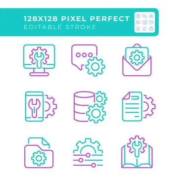 Technical configuration two color line icons set Stockillustratie