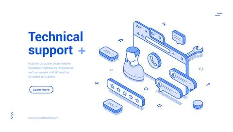 Technical customer support call center helpline outline isometric web banne.. Stock Illustration