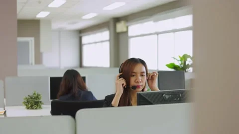Technical Customer Support Talk on a Headset Stock Footage 165633609