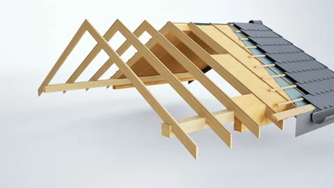 Technical cutaway of roof, visible design and insulation. Grey fish tiles. 動画素材 106944349