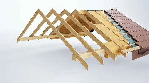 Technical cutaway of roof, visible design and insulation. Brown fish tiles. 動画素材 106946109