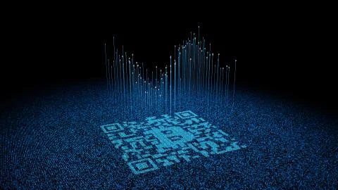 Technical data QR code and Bitcoin, data identification Stock Illustration
