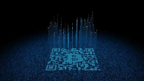 Technical data QR code and Bitcoin, data identification Stock Illustration