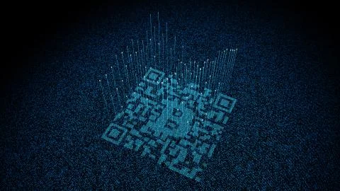 Technical data QR code and Bitcoin, data identification Stock Illustration