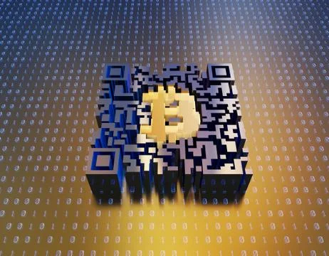 Technical data QR code and Bitcoin, data identification Stock Illustration