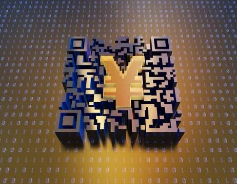 Technical data QR code and RMB, data identification Stock Illustration