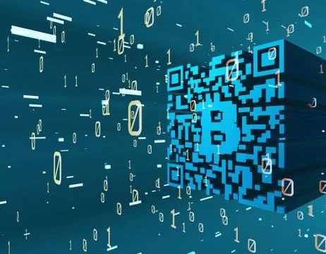 Technical data QR code and Bitcoin, data identification Stock Illustration