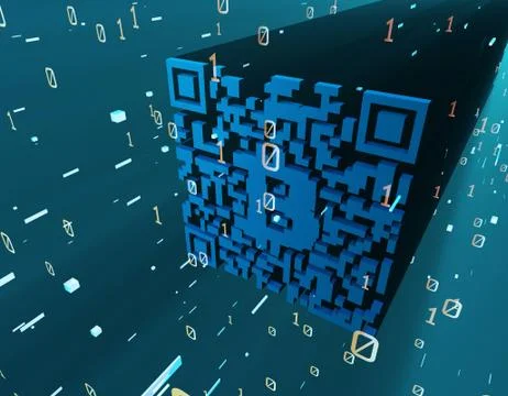 Technical data QR code and Bitcoin, data identification Stock Illustration