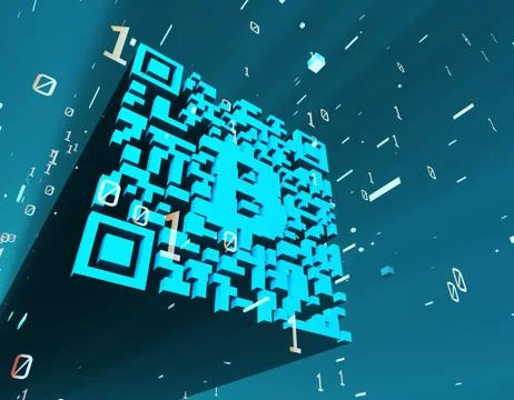 Technical data QR code and Bitcoin, data identification Stock Illustration