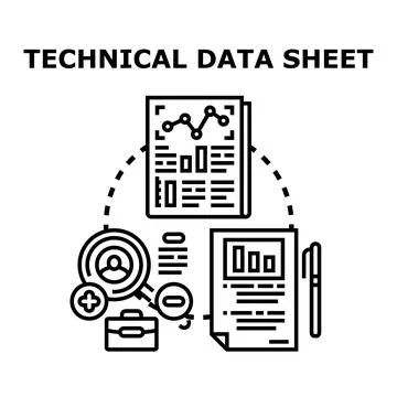 Technical data sheet analyzing business information document Illustrazione stock