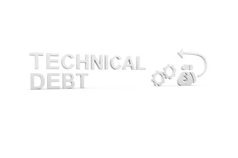 TECHNICAL DEBT concept white background 3d render illustration Illustrazione stock