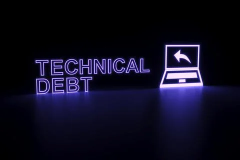 TECHNICAL DEBT neon concept self illumination background 3D illustration イラスト素材