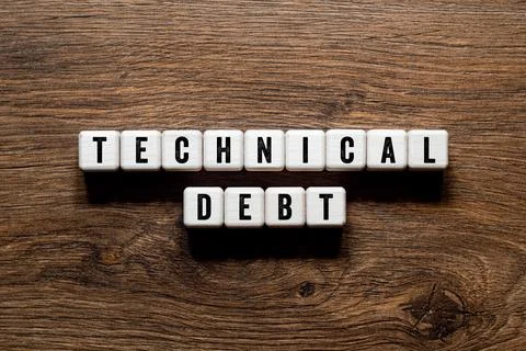 Technical debt - word concept on building blocks, text Stock Photos